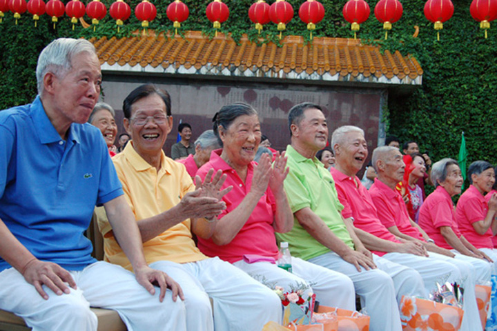 The dancers' antics make the elderly laugh.