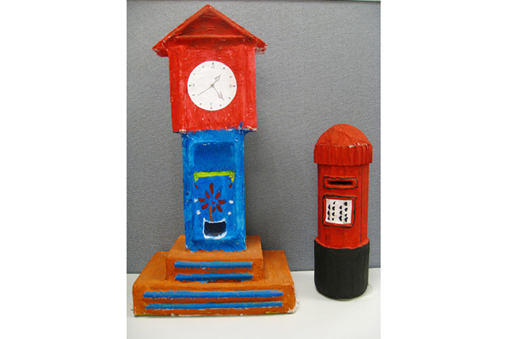 Plastic-foam clock & postbox