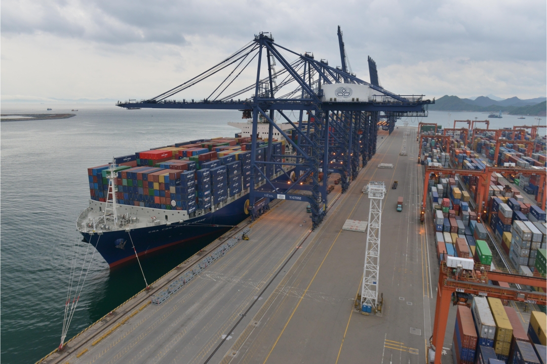 The CMA CGM Jules Verne, one of the world’s largest container vessels, makes its maiden call at YICT